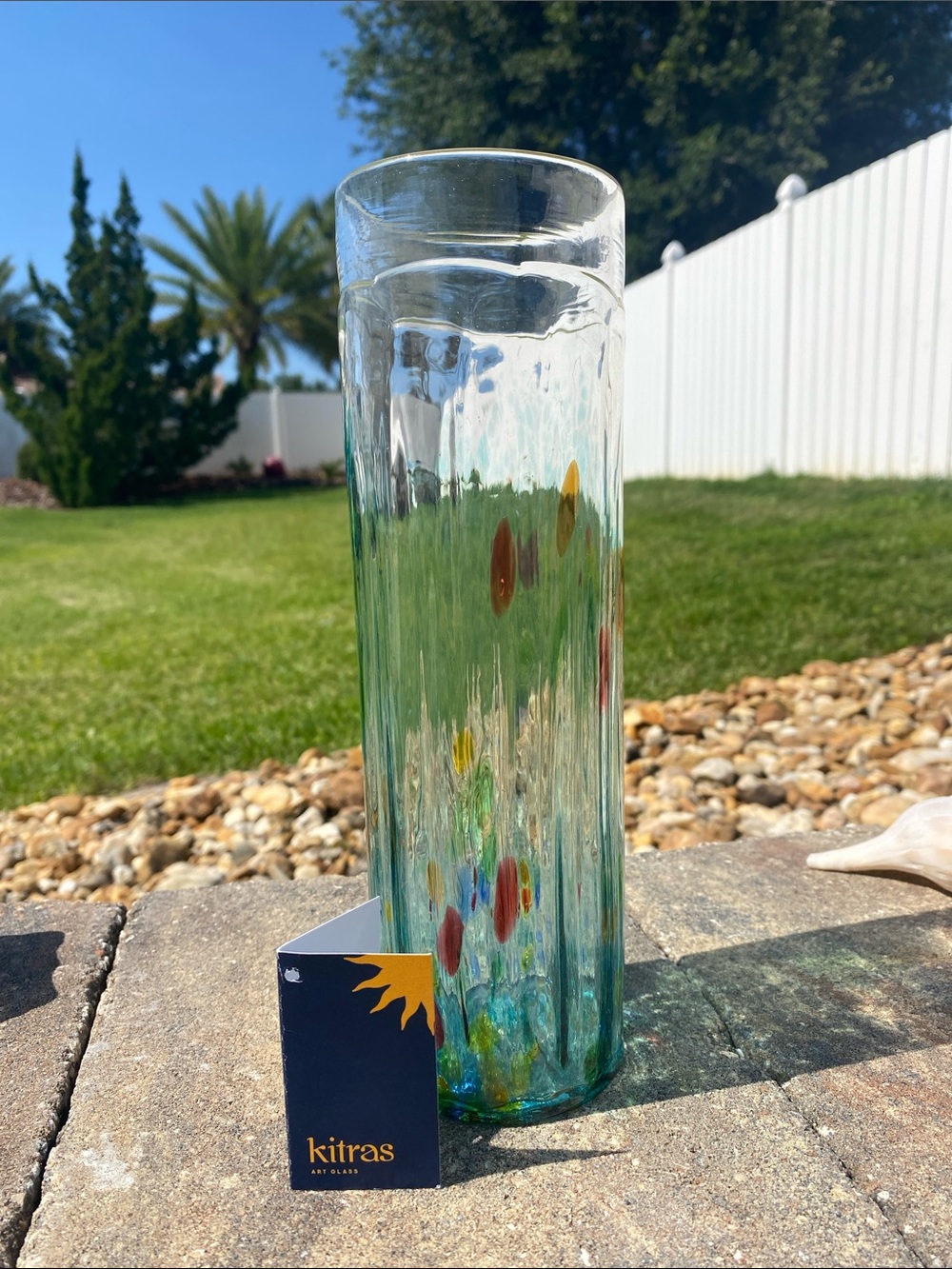 Kitras Tall Art Glass Vase with Multicolor Accents